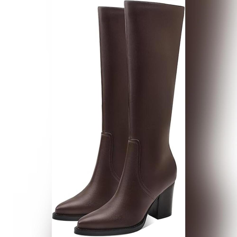 NIB MOTIMODEN Knee High Retro Heel Pointed Pull On Boots for Women, 8.5